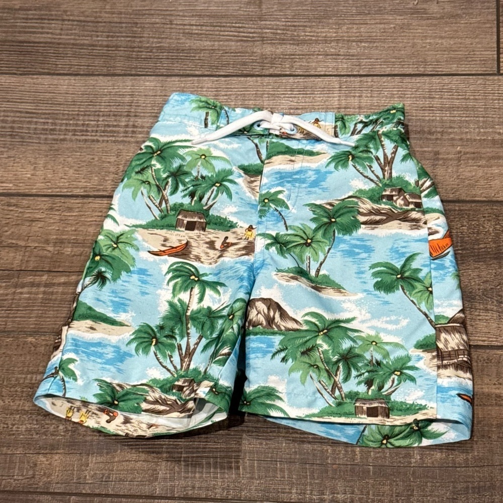 Janie And Jack Baby Boy Green Swim Shorts 12-18 Months Lined Trunks Board Shorts